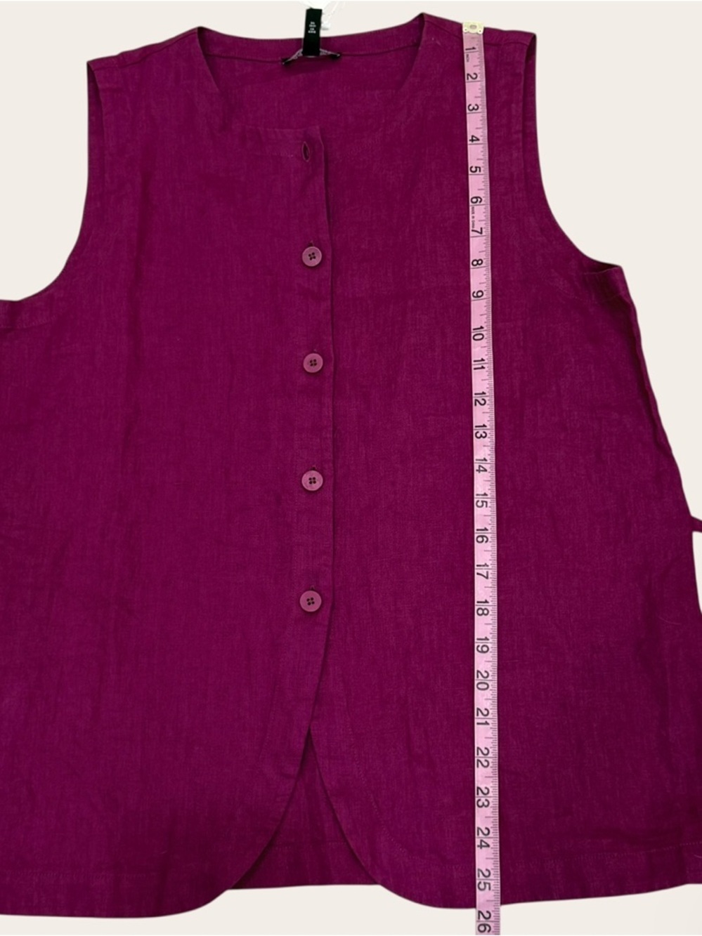 Eileen Fisher Organic Linen Crop Wide Pant & Round Neck Long Vest Set Sangria XS - Picture 14 of 16